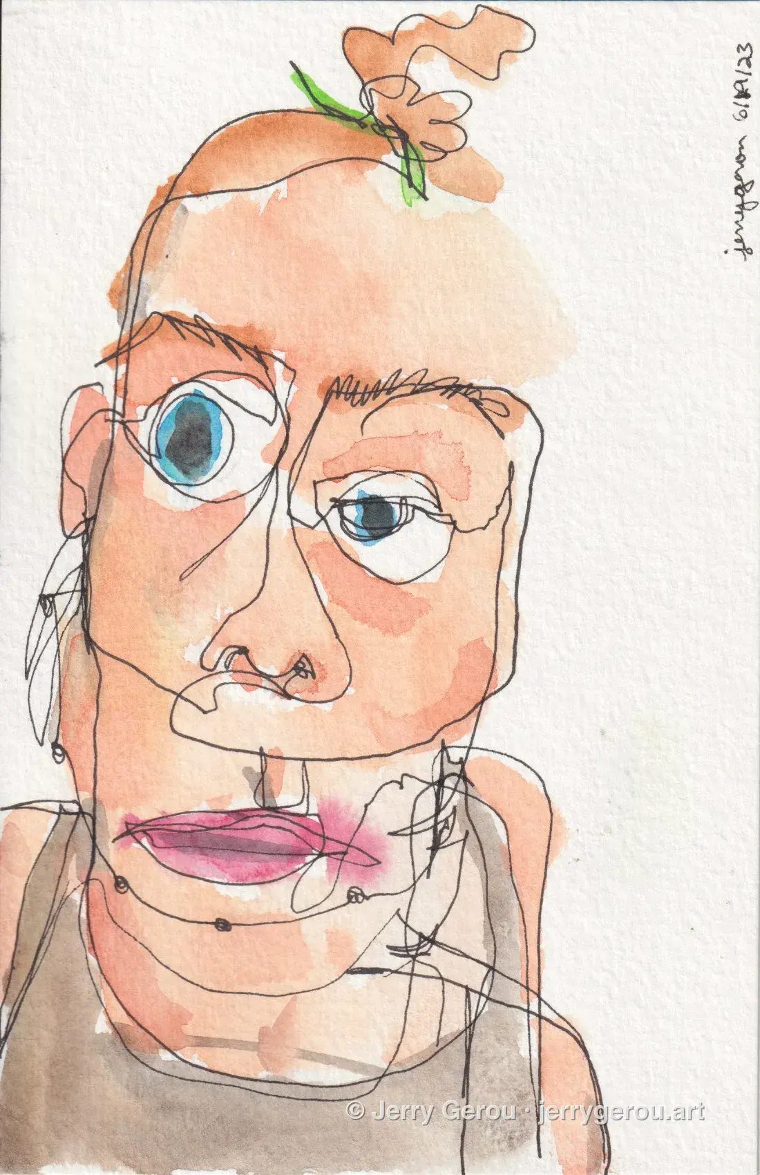 Self Portrait No. 1, Ink and watercolor