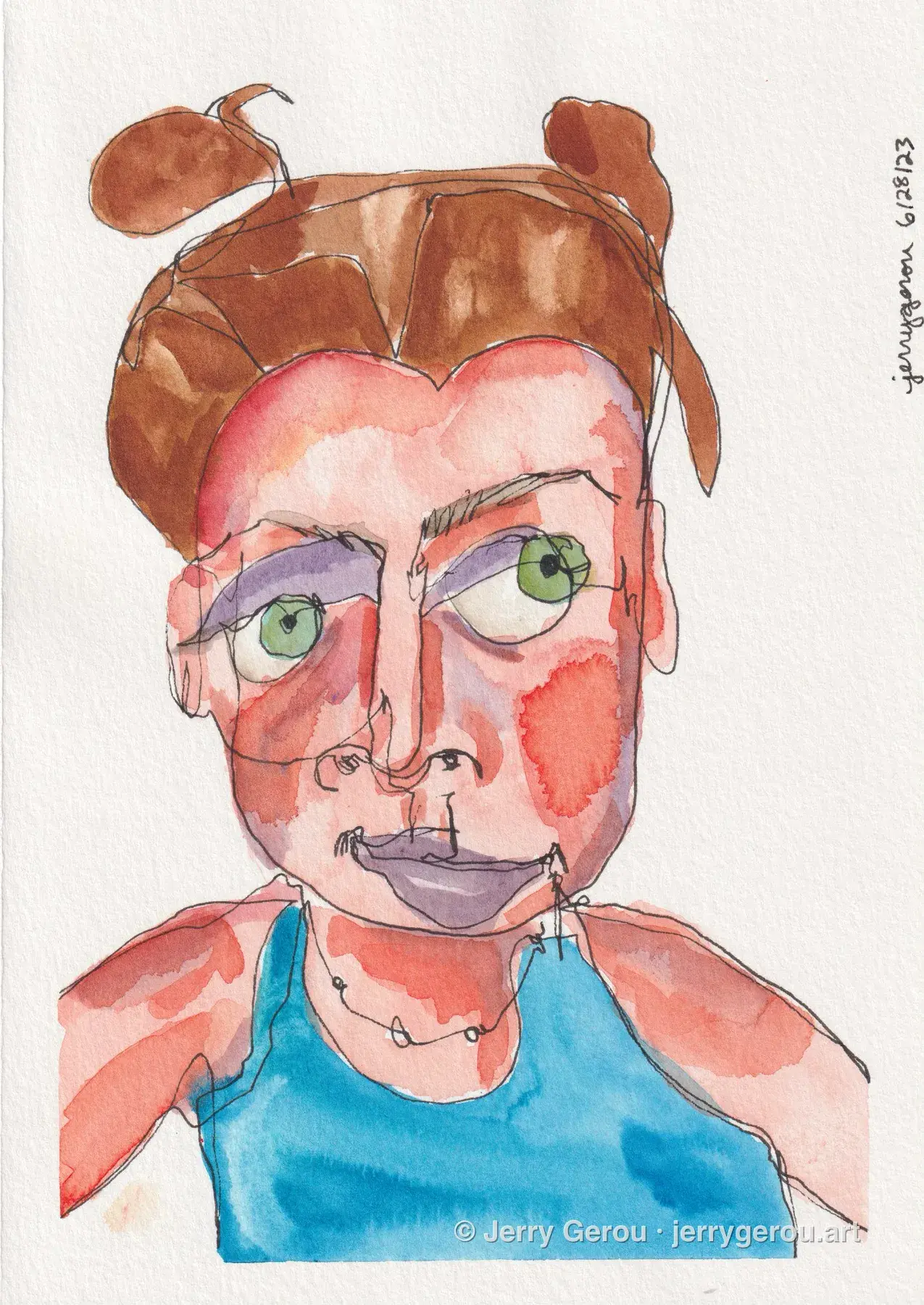Self Portrait No. 2, Ink and watercolor
