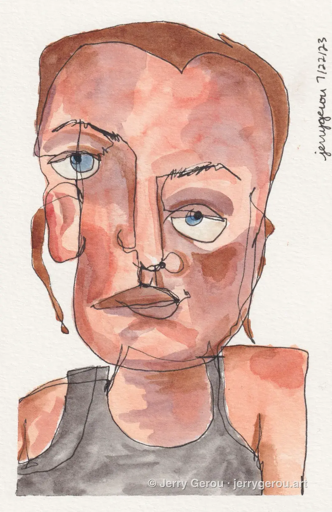 Self Portrait No. 3, Ink and watercolor
