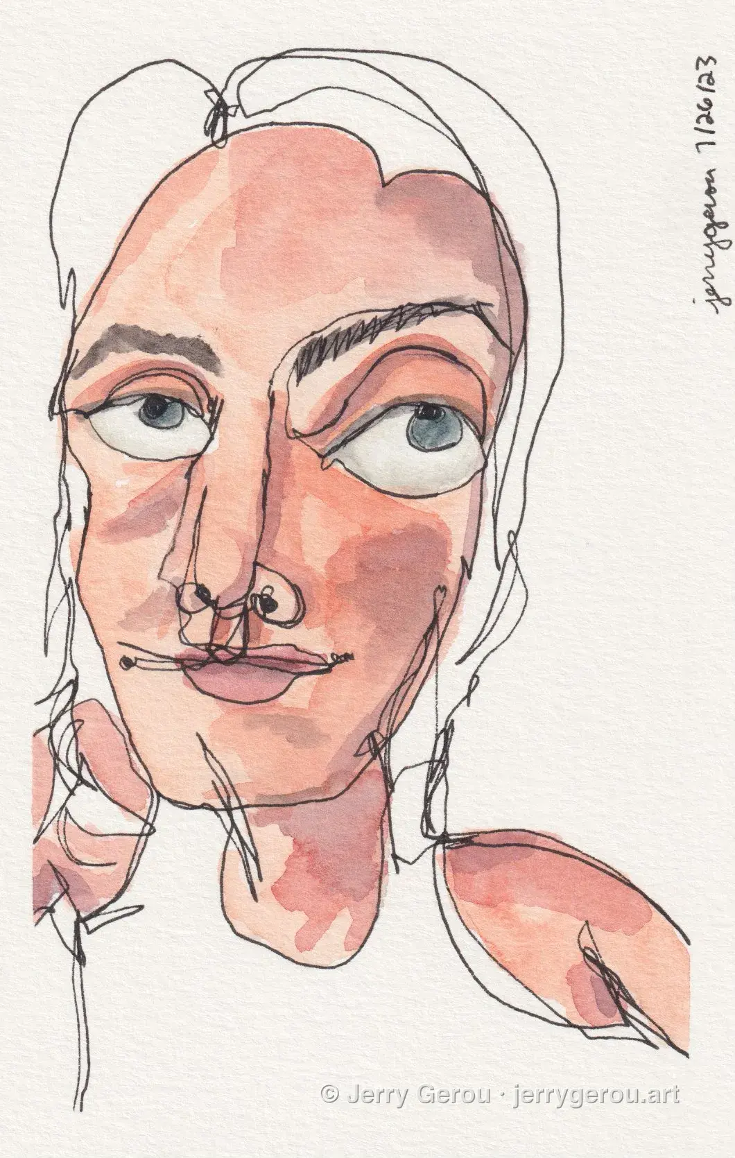 Self Portrait No. 4, Ink and watercolor