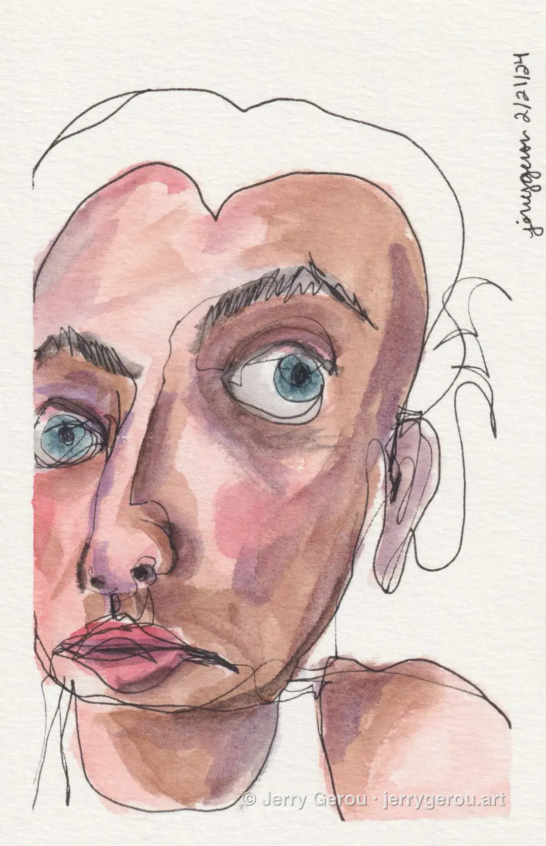 Self Portrait No. 5, Ink and watercolor