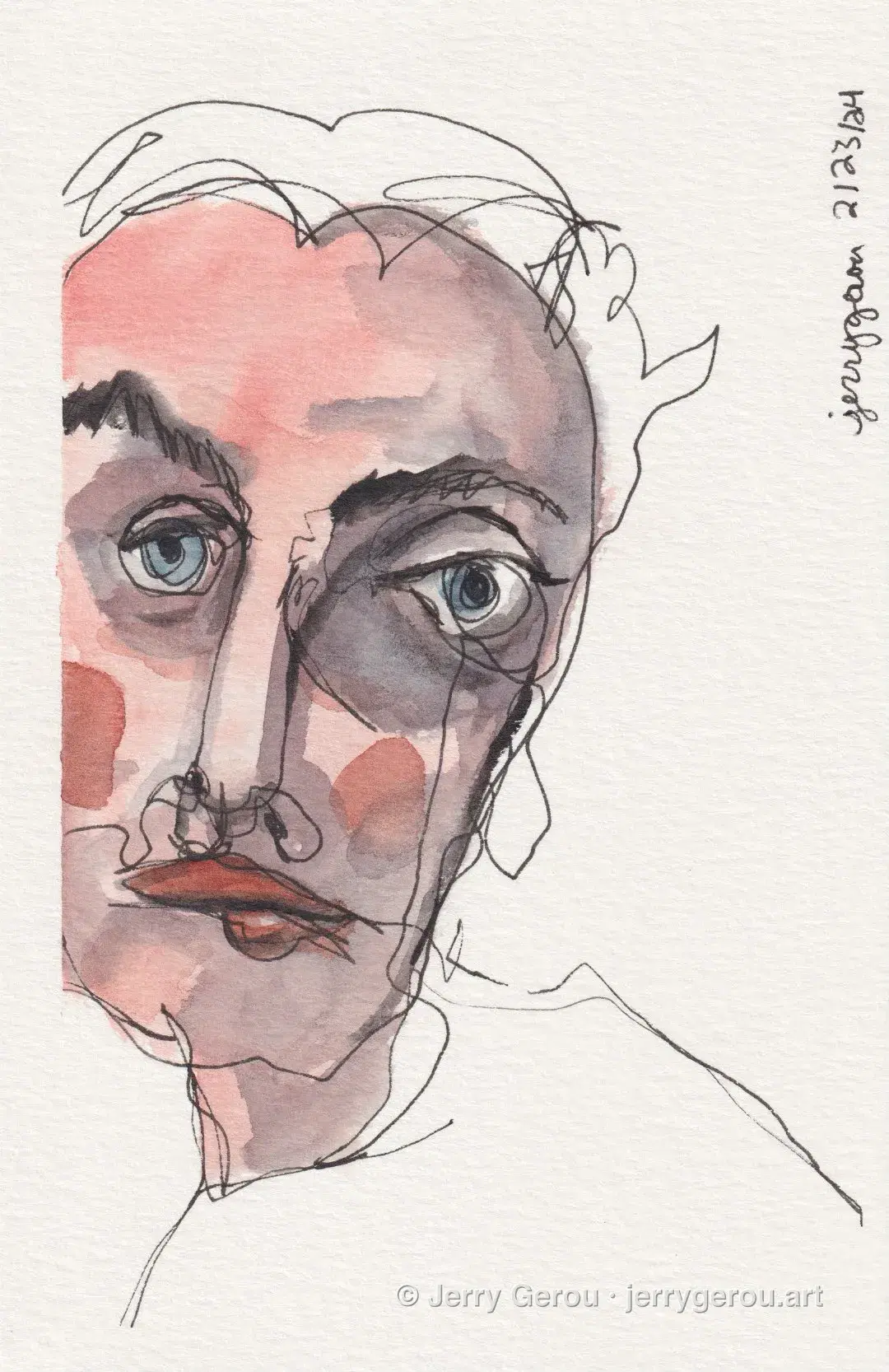 Self Portrait No. 6, Ink and watercolor