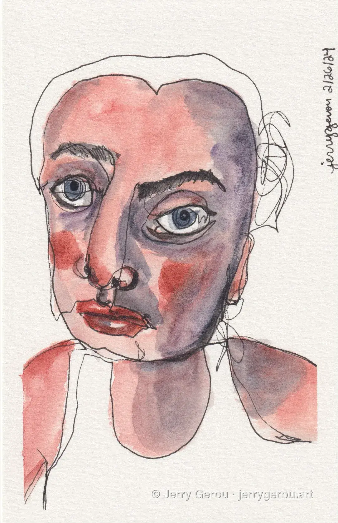 Self Portrait No. 7, Ink and watercolor