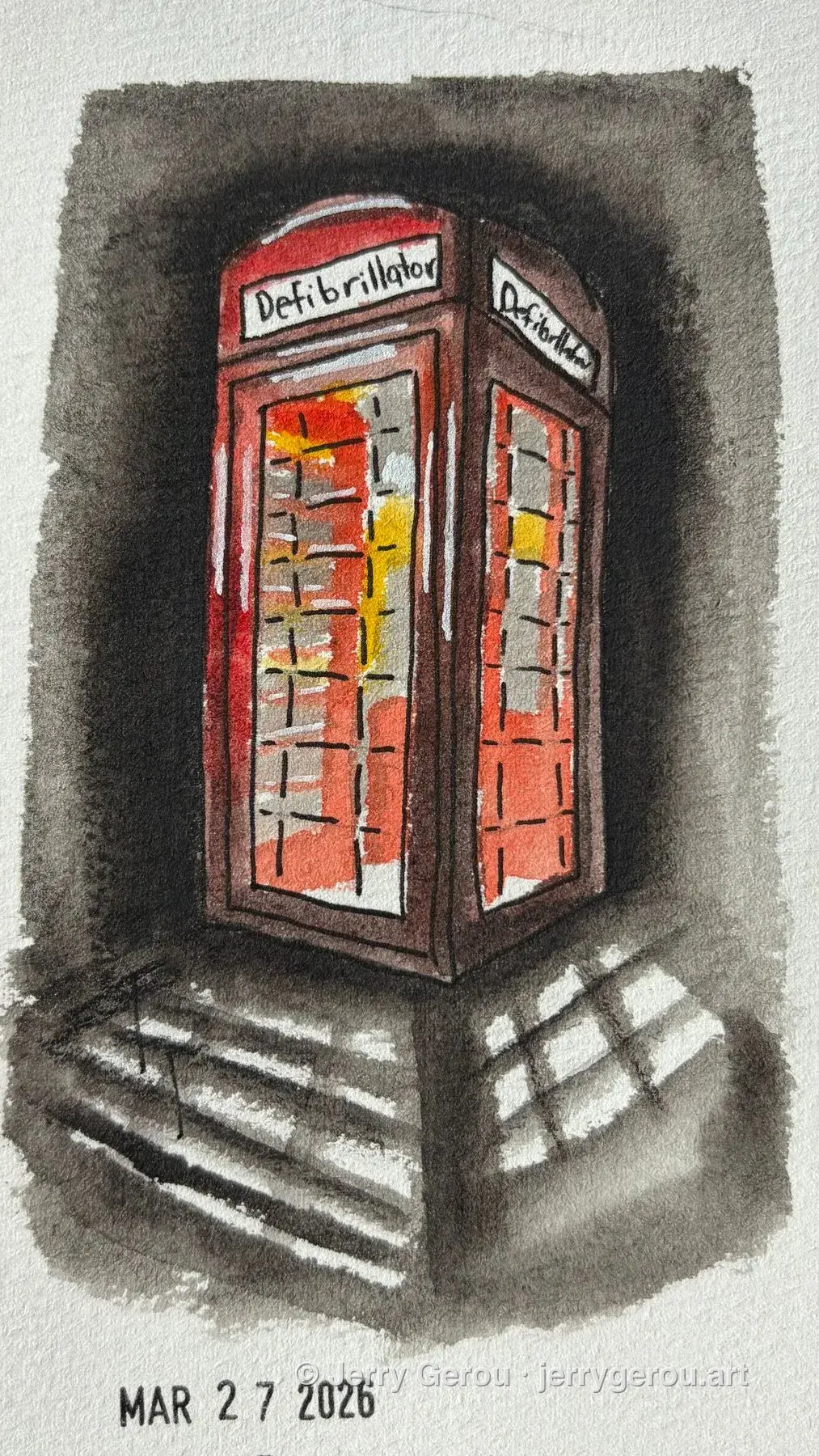Bakewell Phone Booth, Watercolor
