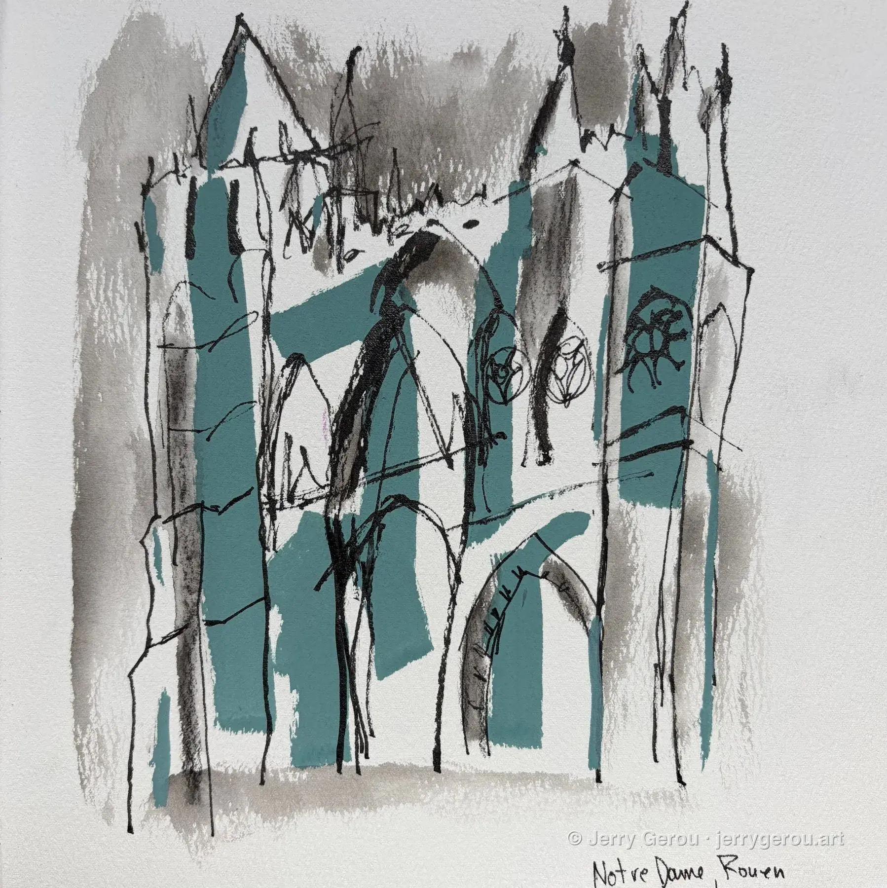 Notre-Dame, Rouen, Ink and acrylic