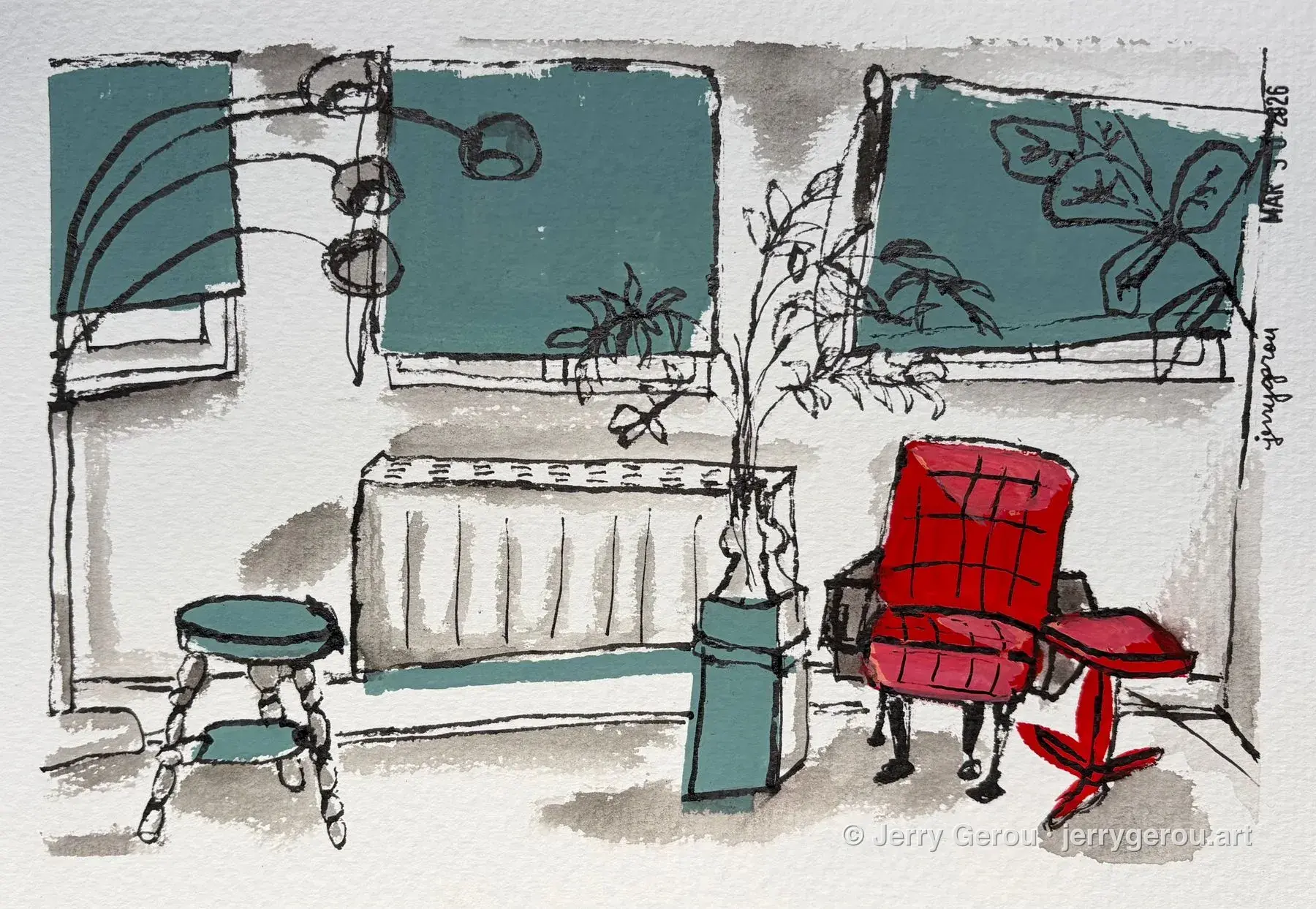 Rouen Apartment, Ink and acrylic