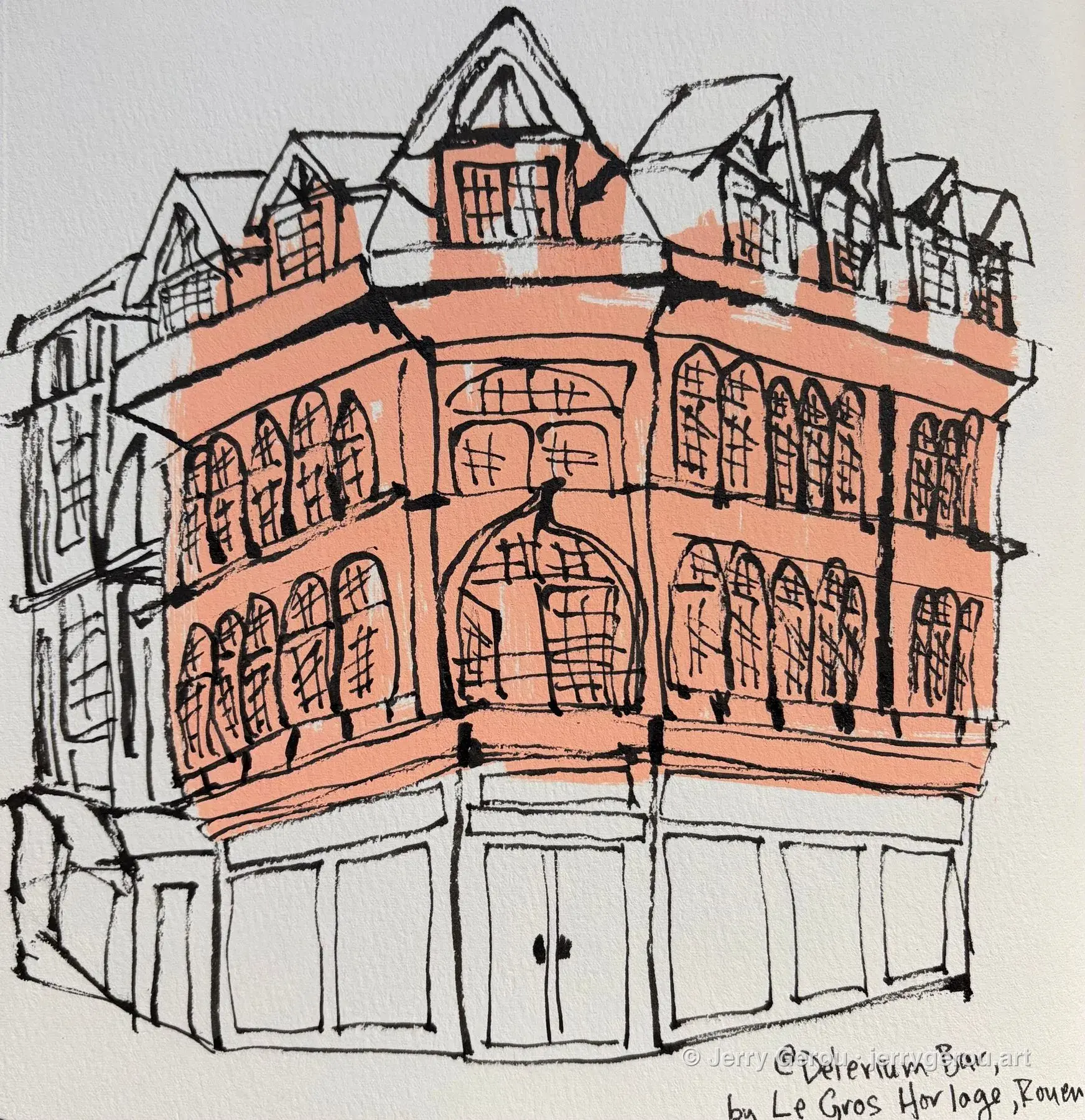 Near Le Gros Horloge, Rouen, Ink and acrylic