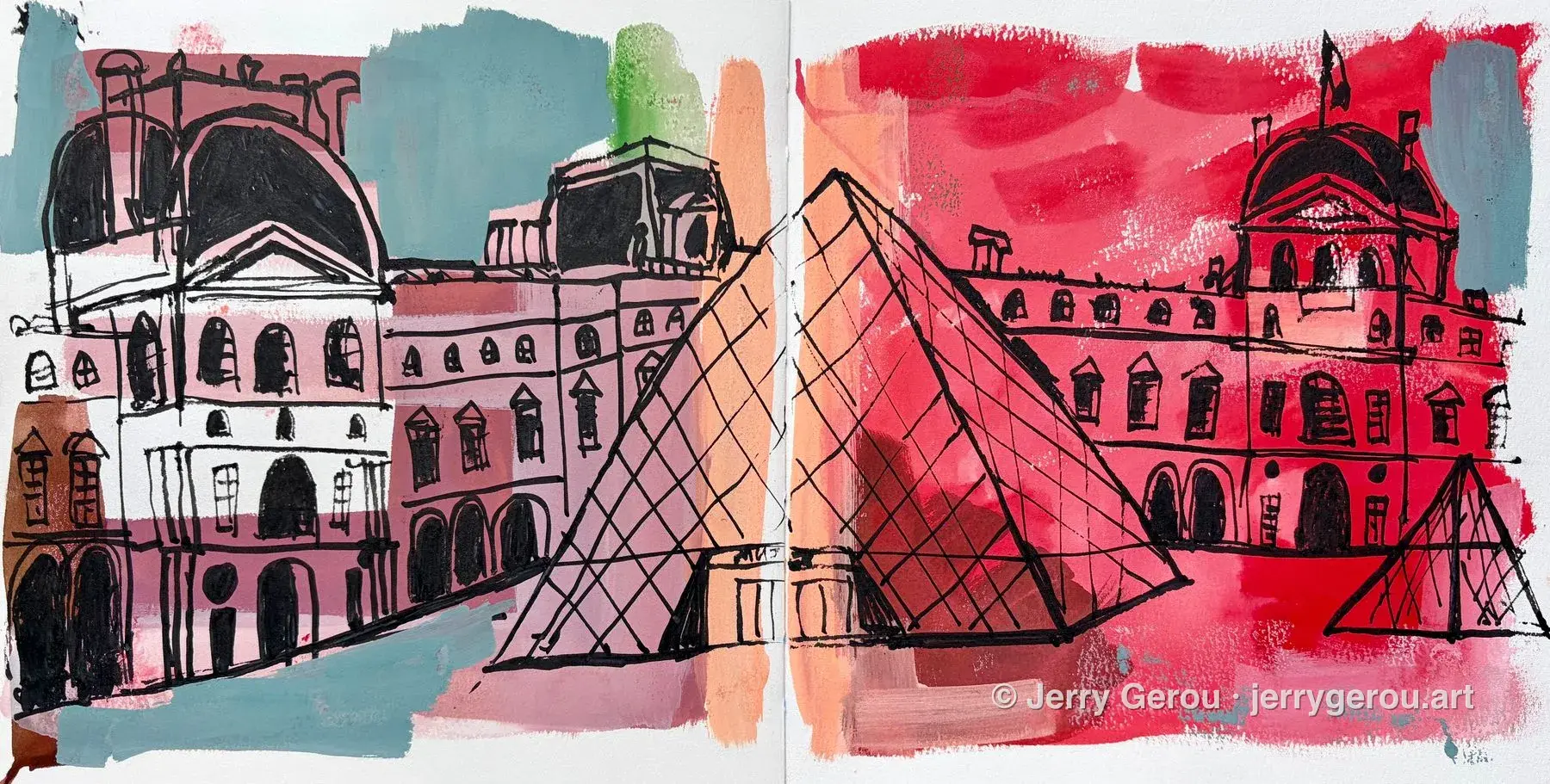 Louvre II, Ink, acrylic, and gouache