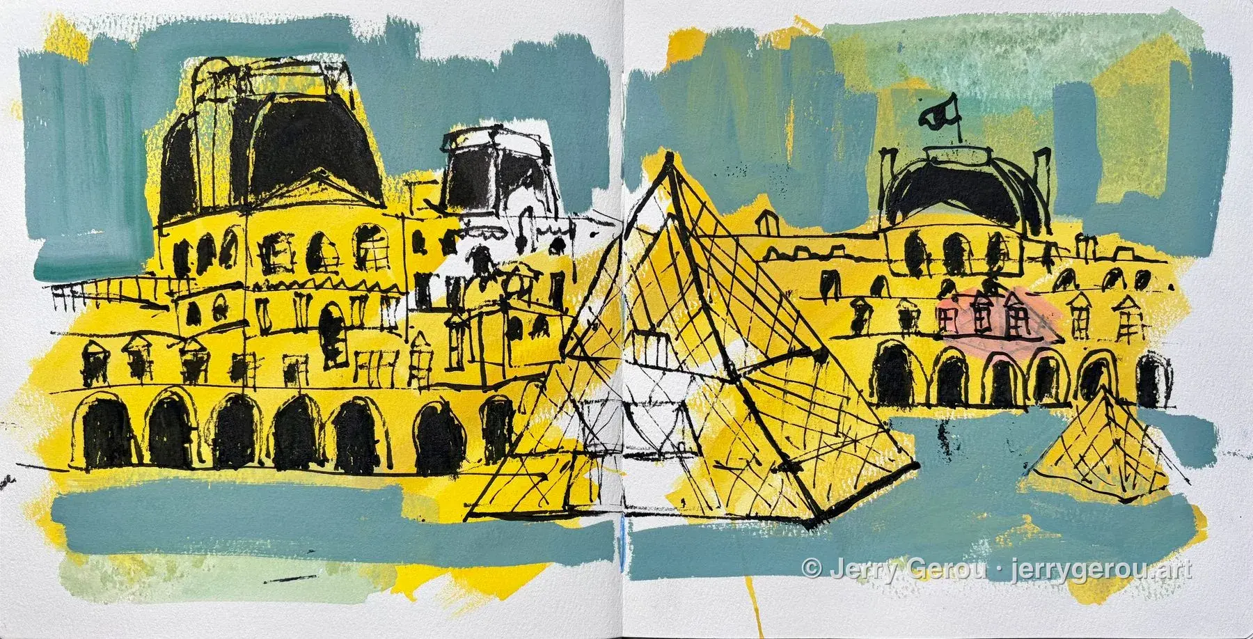 Louvre III, Ink, acrylic, and gouache