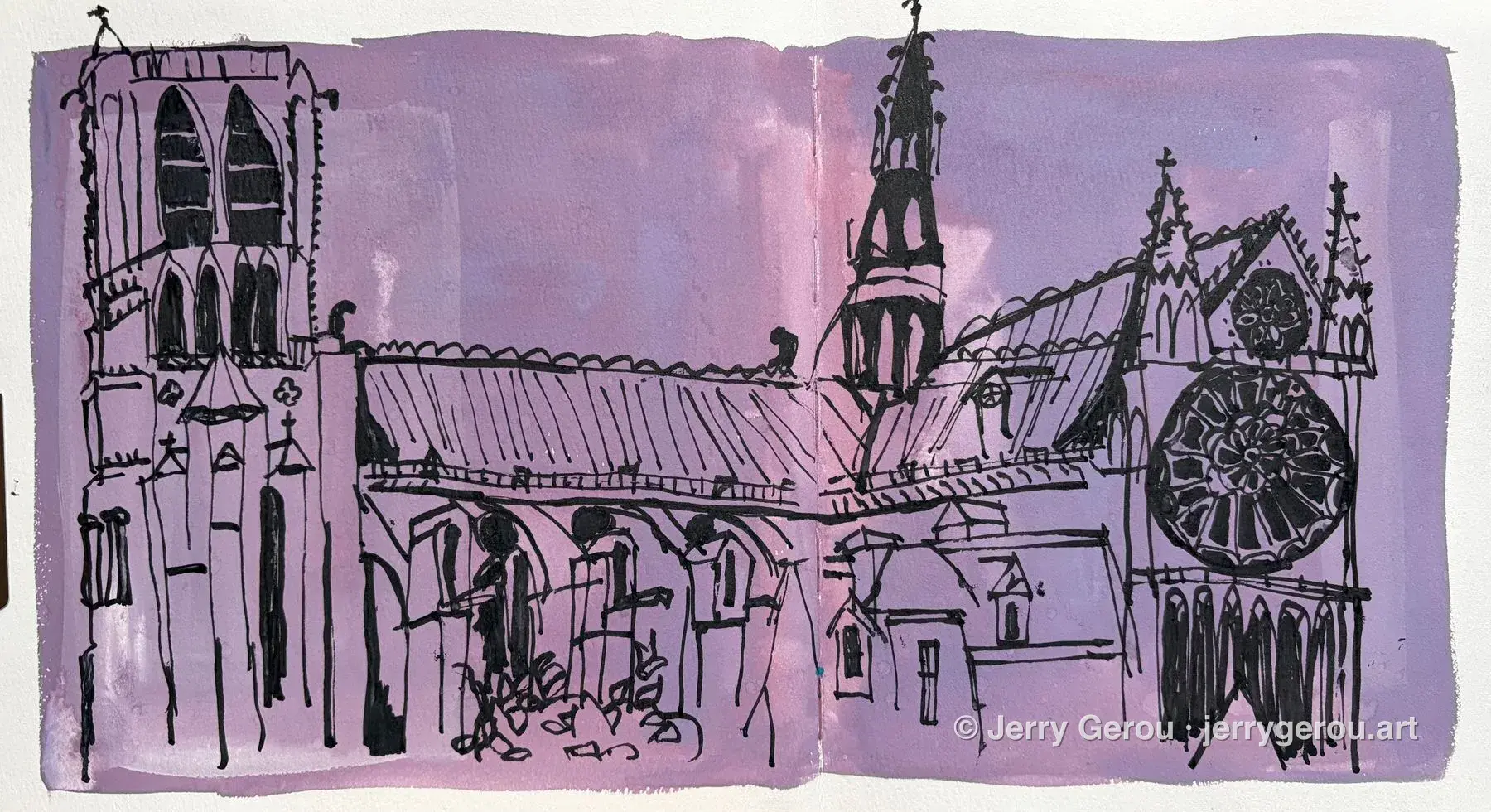 Notre-Dame, Paris, Ink and gouache