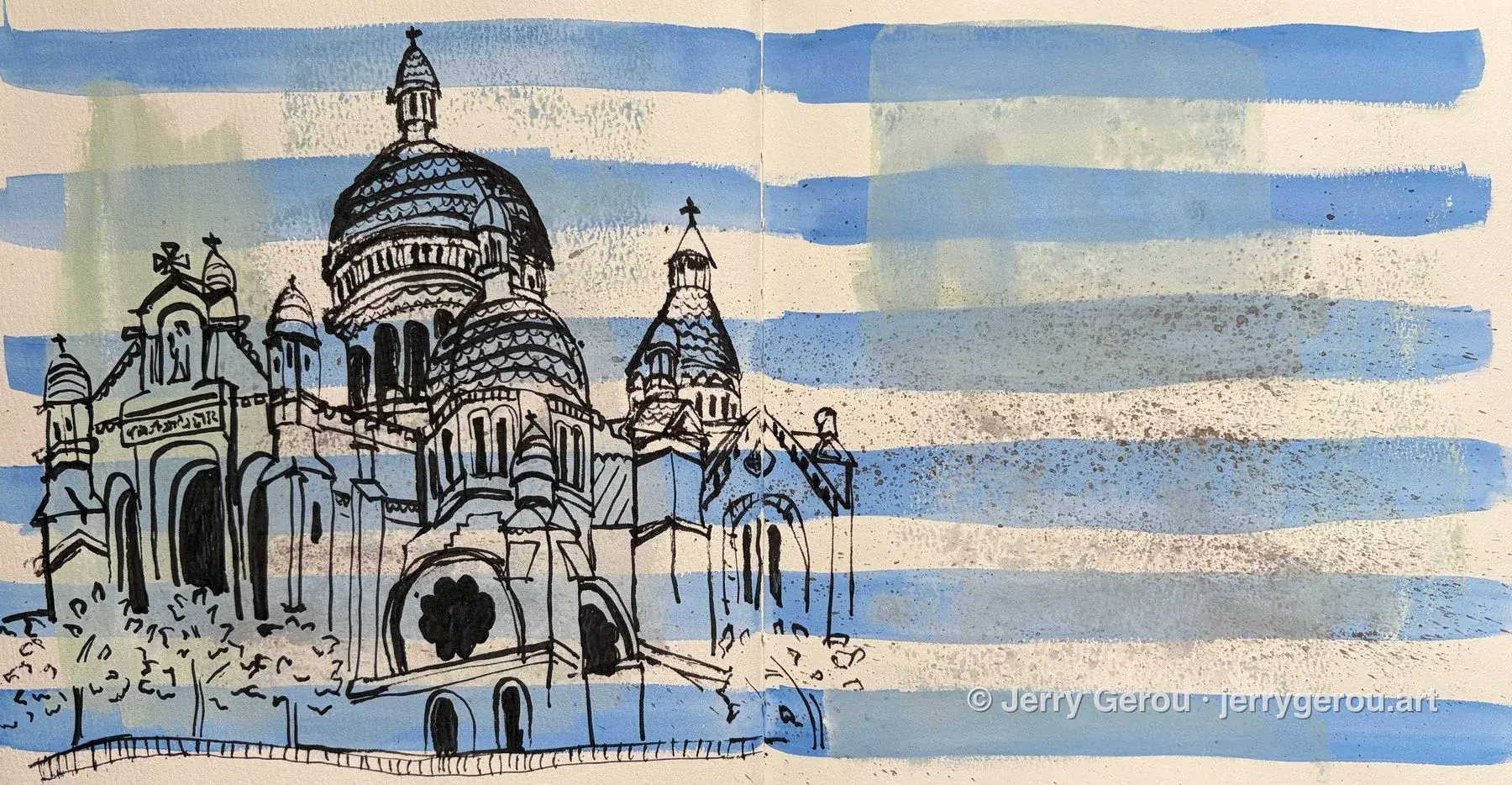 Sacré-Cœur, Ink and gouache